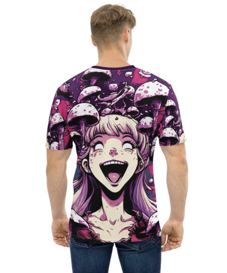 Manga / Anime Girl tripping On Mushrooms Uni-Sex Otaku Graphic T-Shirt V4