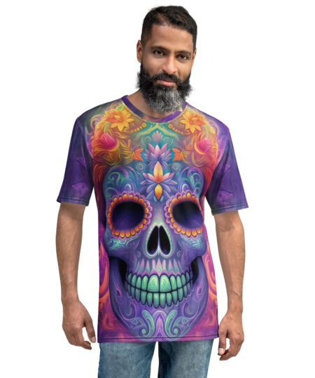 Bright Vibrant Sugar Skull Day Of The Dead All Over Print T-Shirt