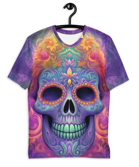 Bright Vibrant Sugar Skull Day Of The Dead All Over Print T-Shirt
