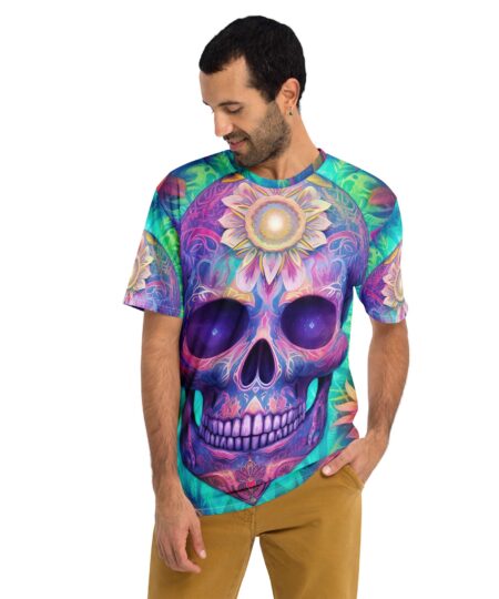 Bright Vibrant Sugar Skull Day Of The Dead All Over Print T-Shirt
