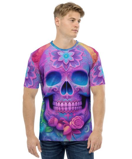 Bright Vibrant Sugar Skull Day Of The Dead All Over Print T-Shirt V3