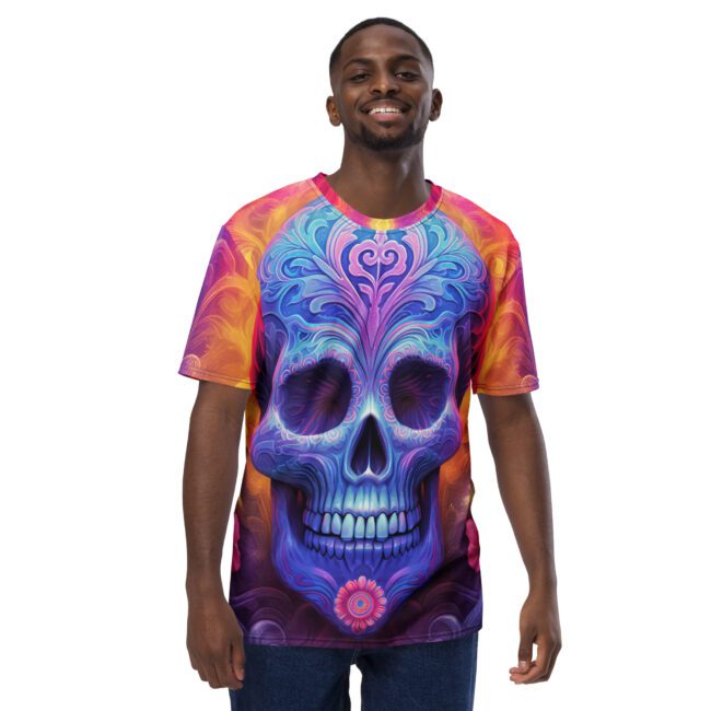 Bright Vibrant Sugar Skull Day Of The Dead All Over Print T-Shirt V4