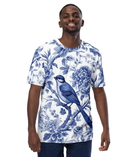 Blue Ornate Vintage Bird All Over Print Uni-Sex T-Shirt 9 Toasted Styles