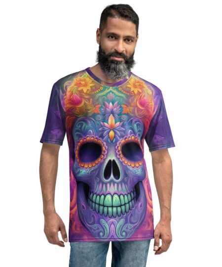 Bright Vibrant Sugar Skull Day Of The Dead All Over Print T-Shirt 9 Toasted Styles