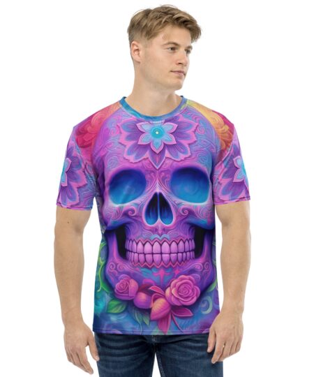 Bright Vibrant Sugar Skull Day Of The Dead All Over Print T-Shirt V3 9 Toasted Styles