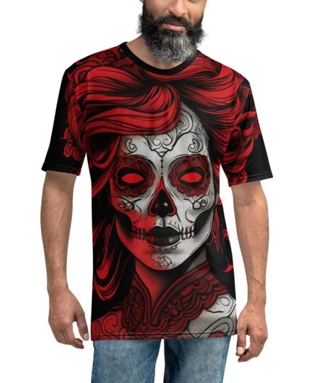 La Calavera Catrina Red Uni-Sex All Print T-Shirt V1 9 Toasted Styles
