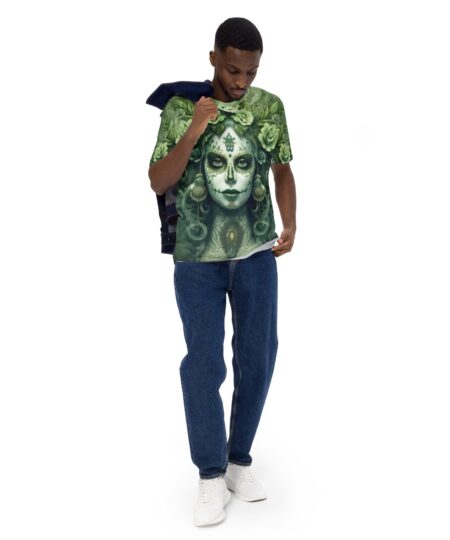 La Catrina Green Tone All Over Print Uni-Sex T-Shirt v2 8 Toasted Styles
