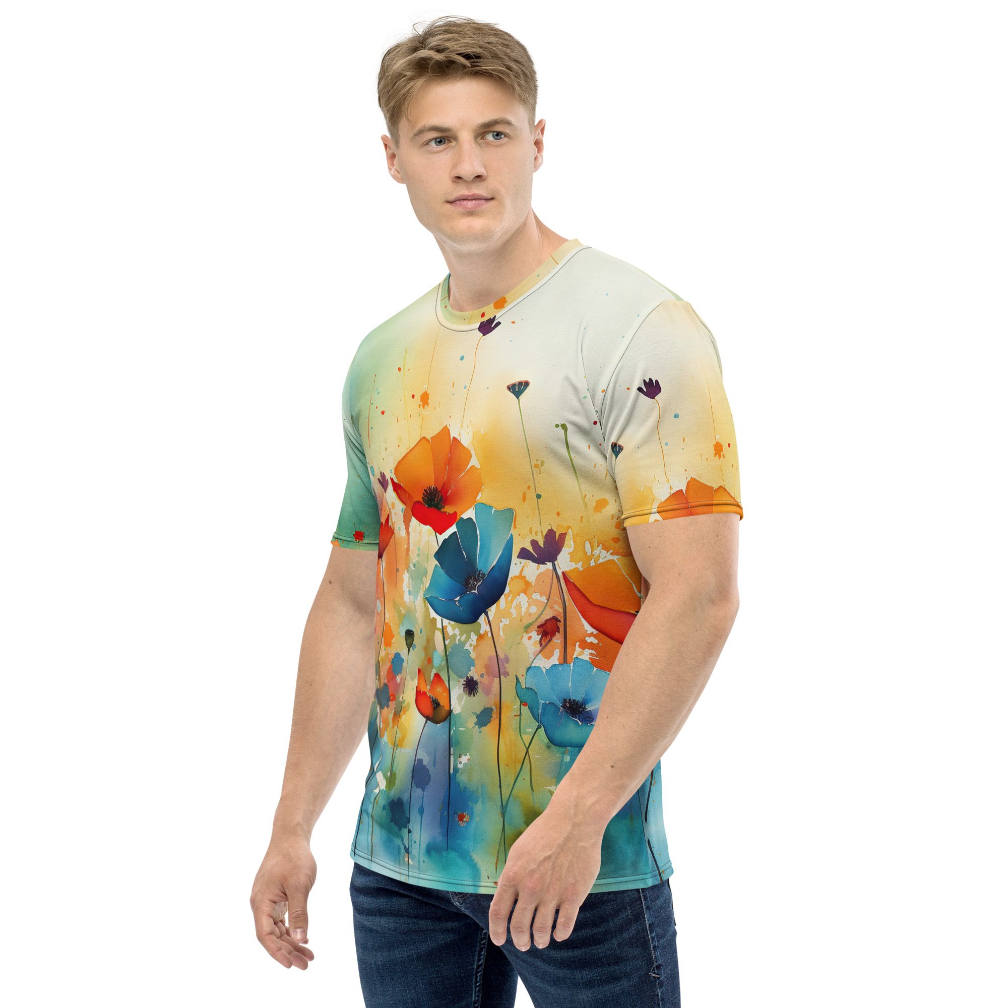 Watercolor Flowers Poppies All Over Print T-Shirt 7 Toasted Styles