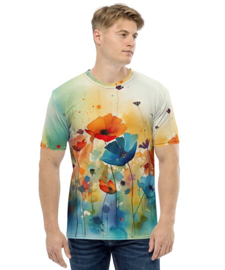 Watercolor Flowers Poppies All Over Print T-Shirt 9 Toasted Styles