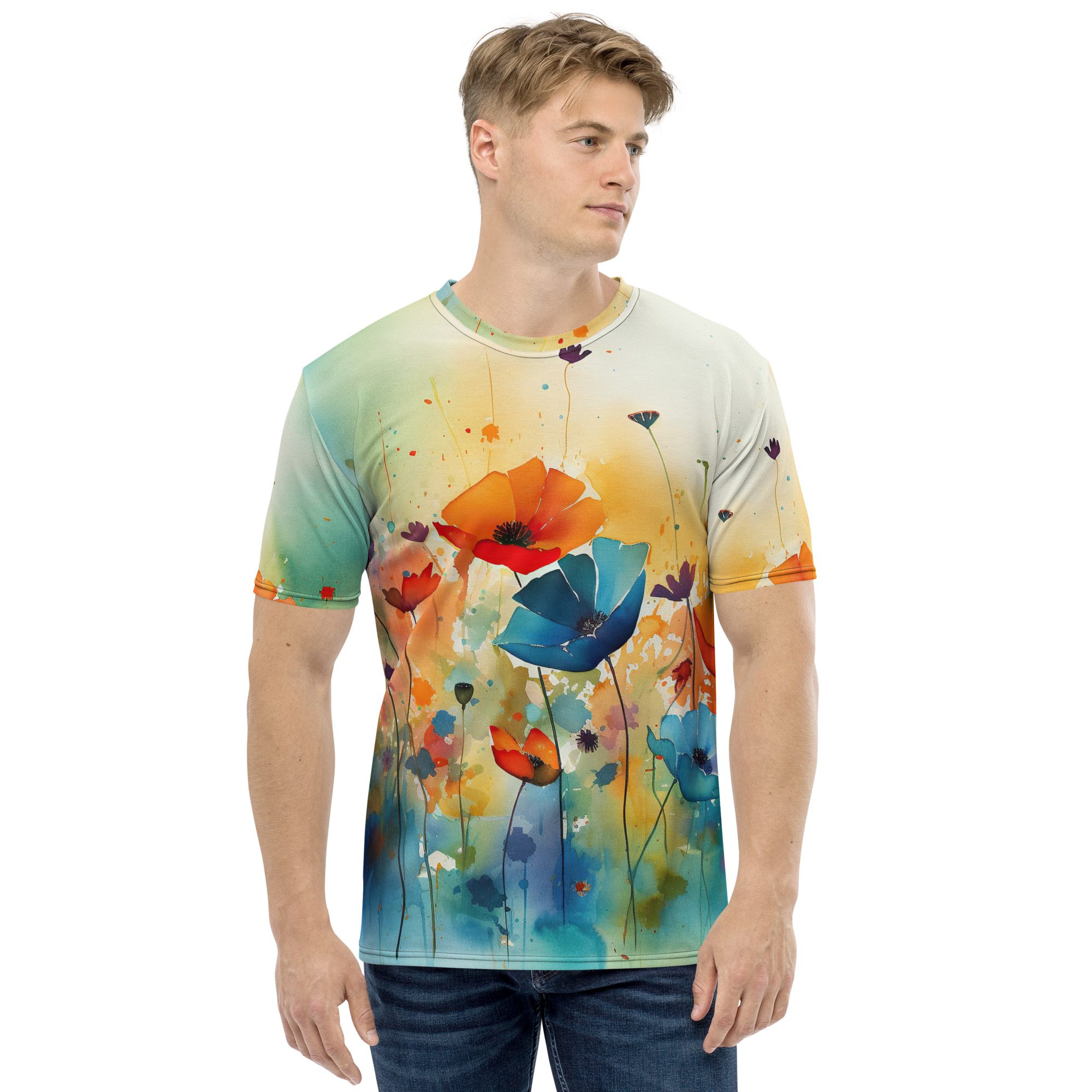 Watercolor Flowers Poppies All Over Print T-Shirt 9 Toasted Styles