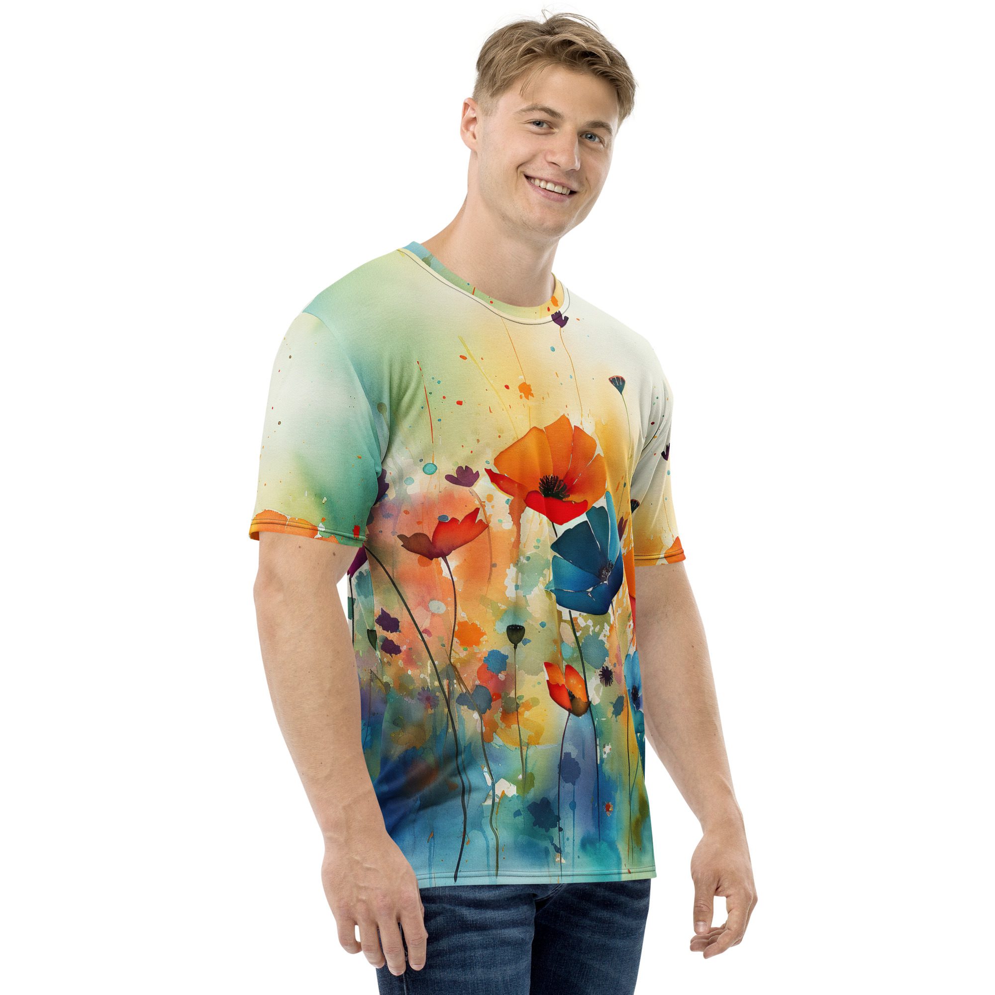 Watercolor Flowers Poppies All Over Print T-Shirt 8 Toasted Styles