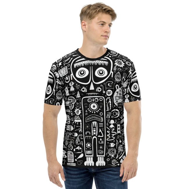 Strange Black And White Doodle Uni-Sex All Over T-Shirt #1
