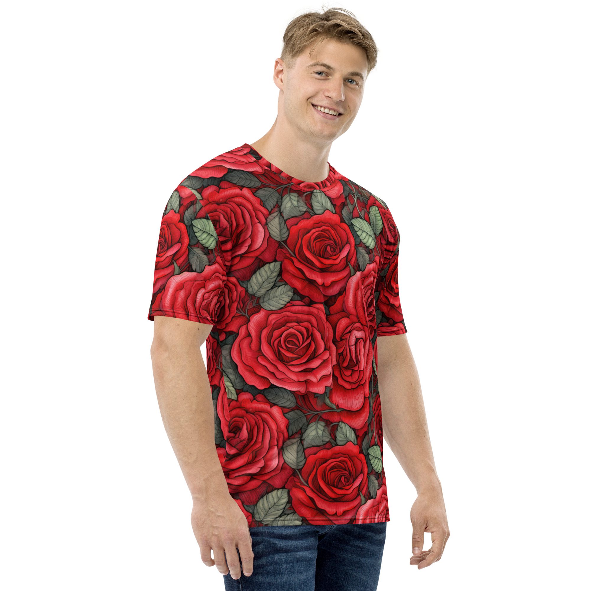 Red Roses Uni-Sex All Over Print T-Shirt #4 8 Toasted Styles