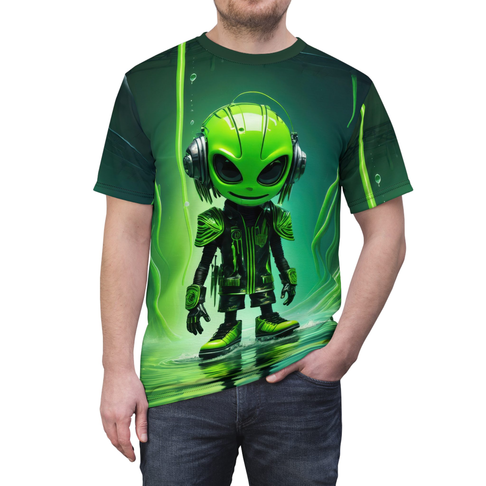 Alien Vibes Unisex T-Shirt with Vivid Green Design 8 Toasted Styles
