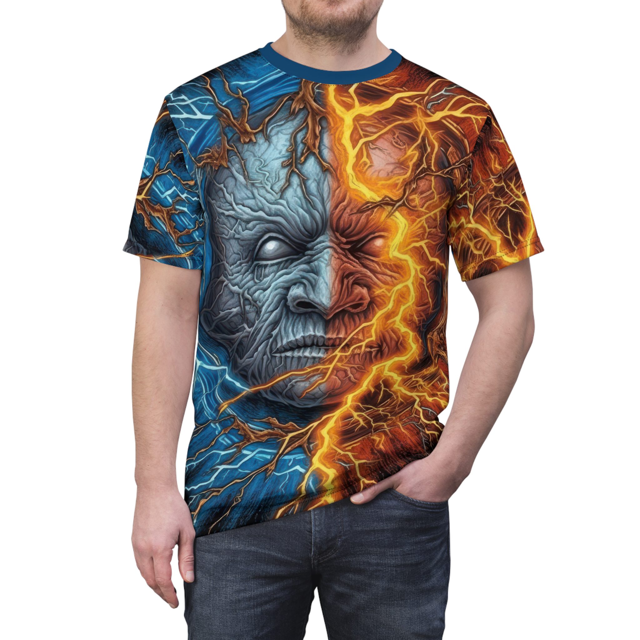 Fire And Ice Face Demon Tee - Perfect for Bold Fashion Lovers! 8 Toasted Styles