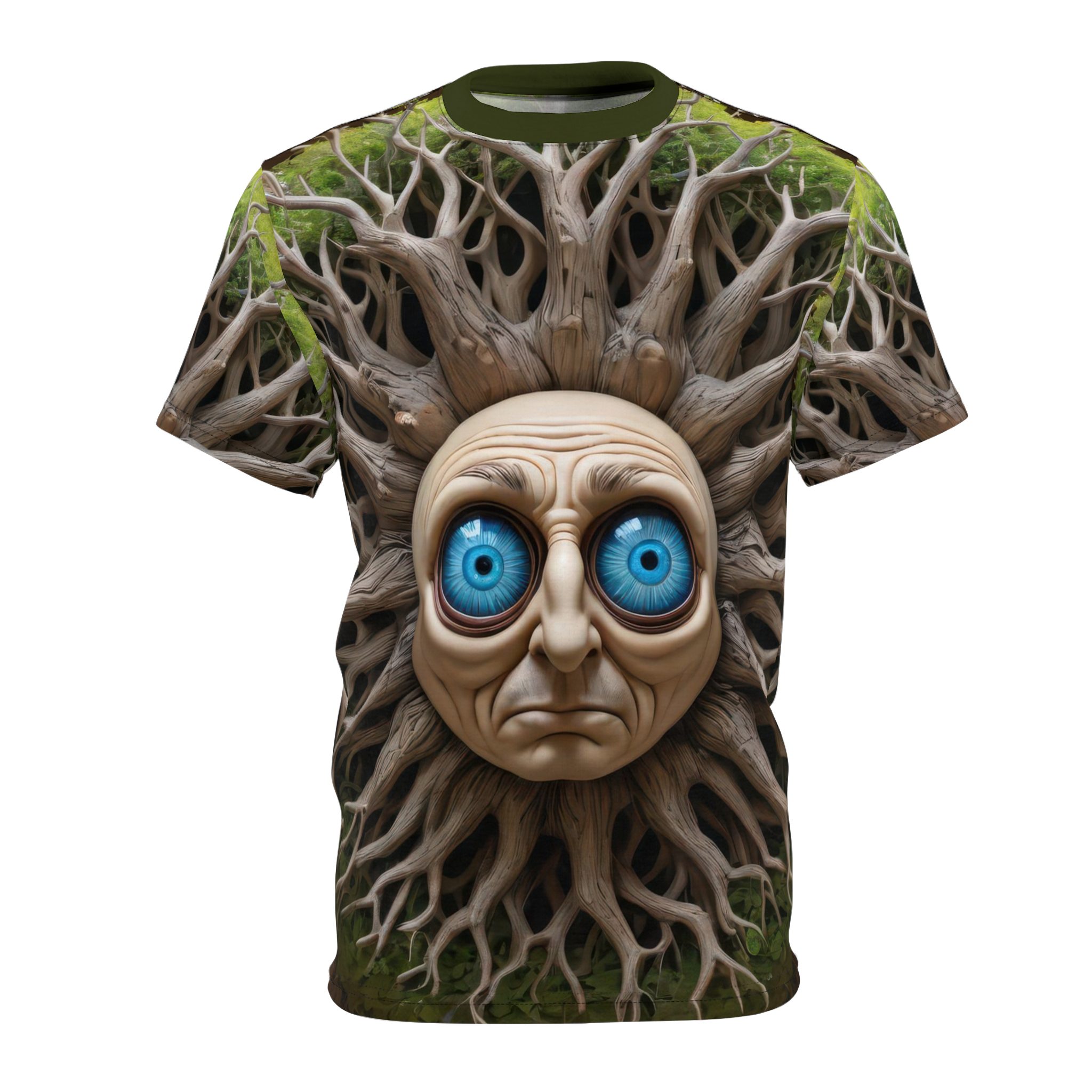 Nature-Inspired Unisex All Over Print Tee with Unique Tree Face Design 6 Toasted Styles