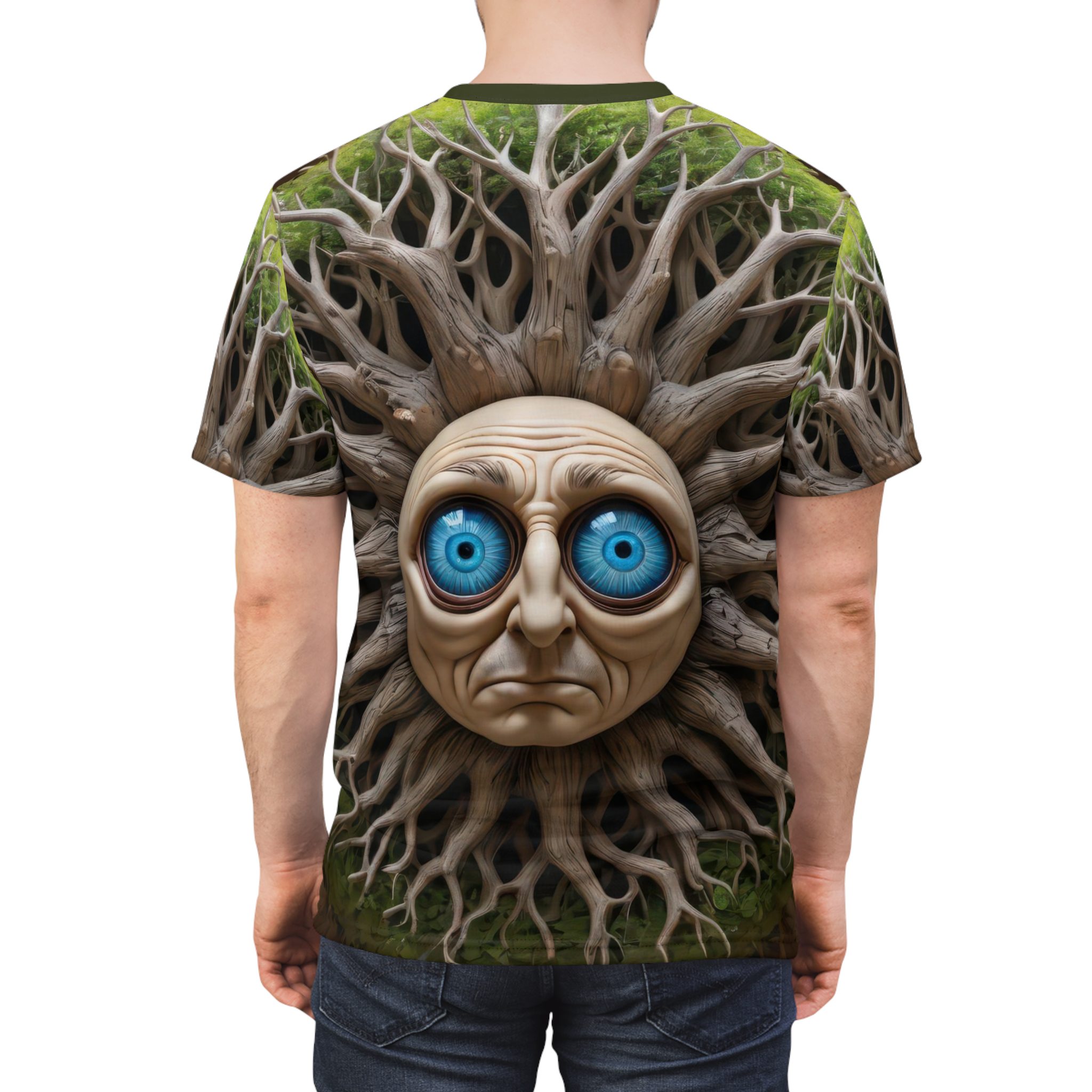 Nature-Inspired Unisex All Over Print Tee with Unique Tree Face Design 7 Toasted Styles