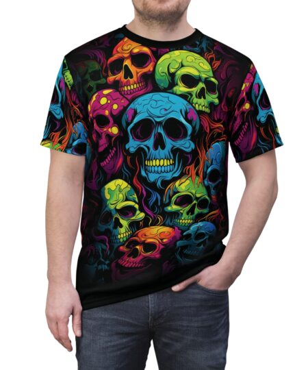 Vibrant Skull Graphic Unisex All Over Print Tee - Perfect for Halloween and Festival Style