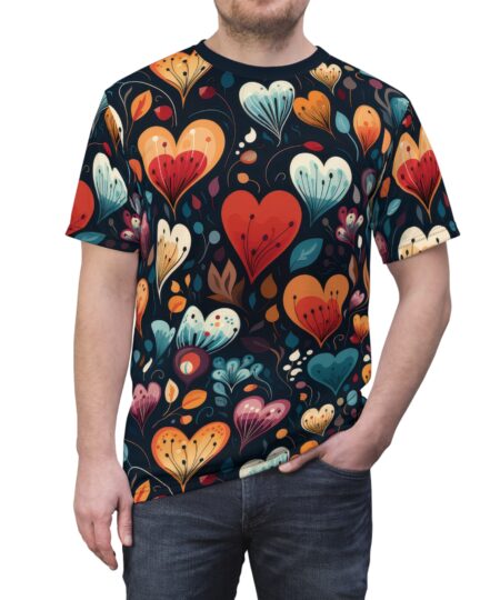 Colorful Heart Pattern Unisex All Over Print Tee - Perfect for Valentine's Day and Everyday Wear