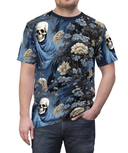Gothic Floral Skull Tee - Unisex All Over Print Shirt for Edgy Style Lovers