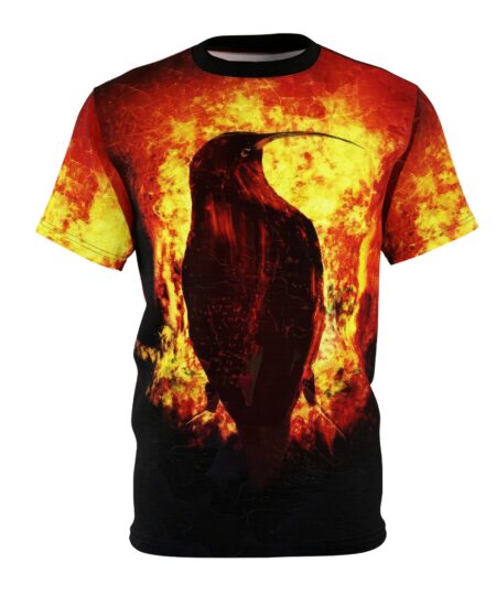 Fiery Raven Unisex All Over Print - Bold Graphic T-Shirt for Edgy Style
