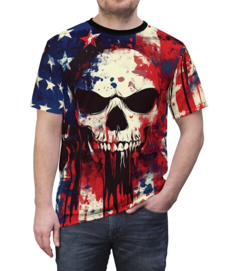 Patriotic Skull Art Unisex All Over Print Tee - Bold American Flag Design