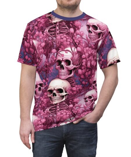 Gothic Floral Skull Tee - Unisex All Over Print T-Shirt for Halloween and Everyday Wear