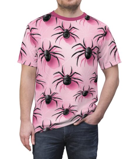 Spooky Pink Spider Unisex All Over Print Tee - Perfect for Halloween and Everyday Wear