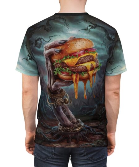 All Over Print Skeleton Hand Holding Burger Halloween Tee 2 Toasted Styles