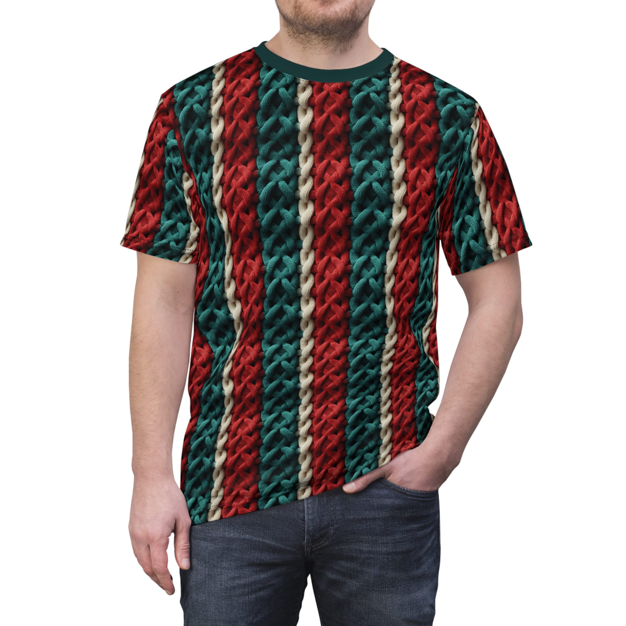 Cozy Christmas Knit Pattern Unisex Tee - Perfect for Winter Gatherings 1 Toasted Styles