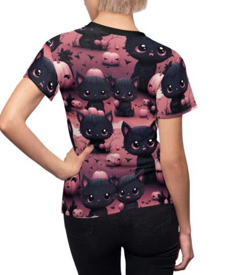 Cute Halloween Black Cat Tee - Women's All Over Print Shirt with Pumpkins 8 Toasted Styles