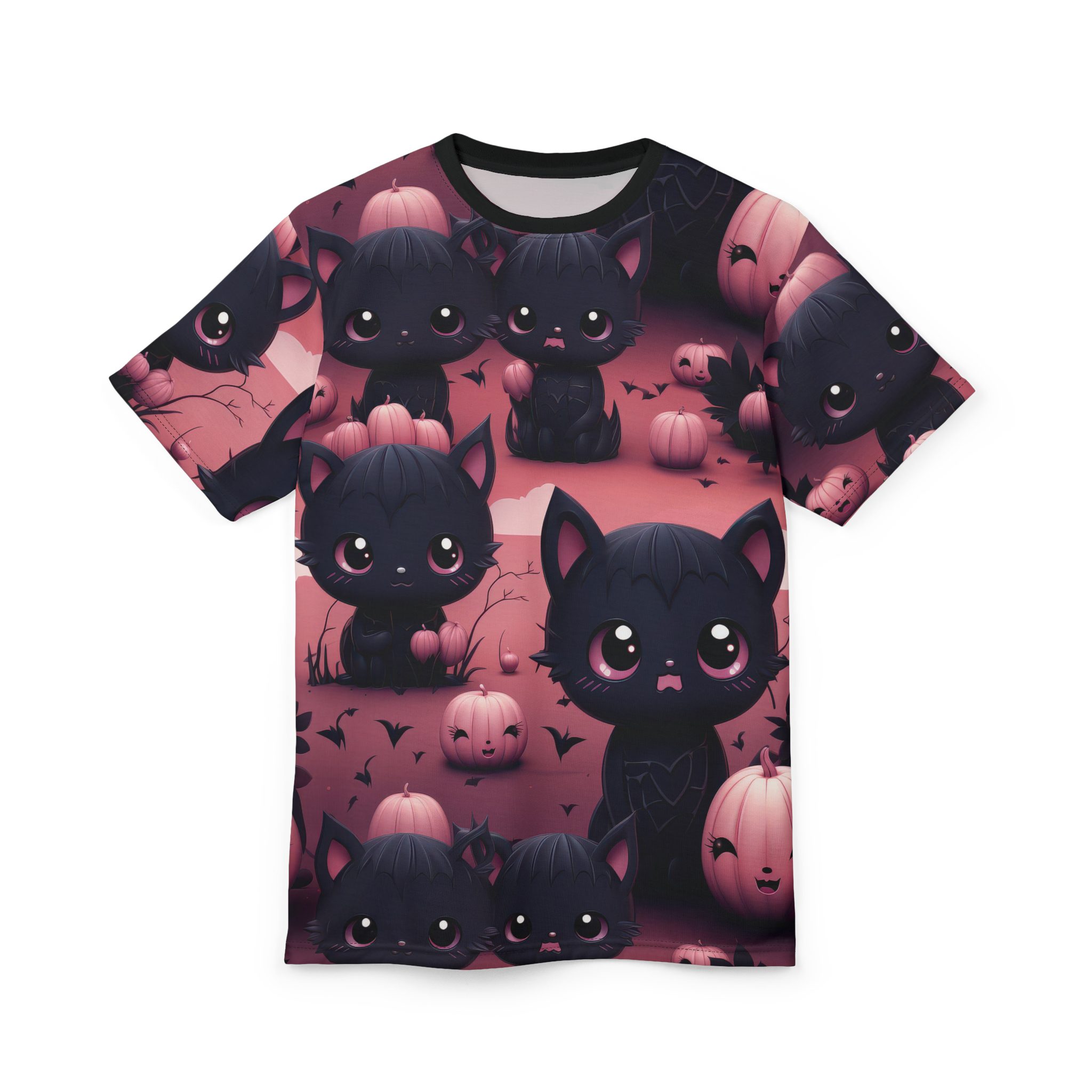 Cute Halloween Cat Tee - Unisex All Over Print T-Shirt with Adorable Kittens and Pumpkins Design 4 Toasted Styles