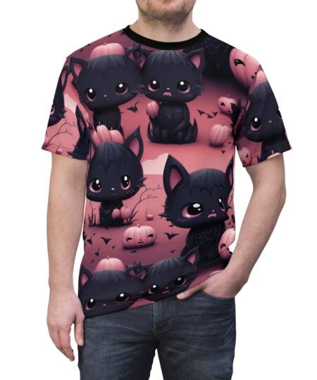 Cute Halloween Cat Tee - Unisex All Over Print T-Shirt with Adorable Kittens and Pumpkins Design 10 Toasted Styles