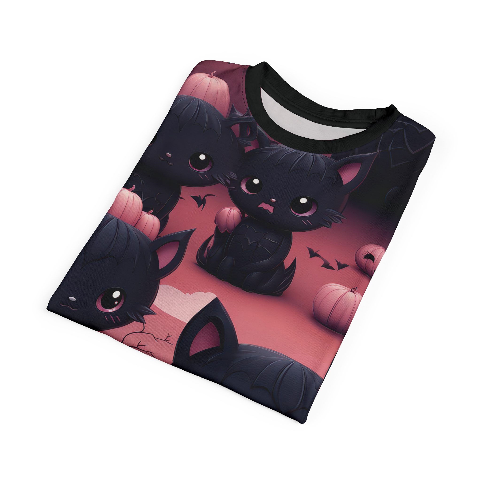 Cute Halloween Cat Tee - Unisex All Over Print T-Shirt with Adorable Kittens and Pumpkins Design 9 Toasted Styles