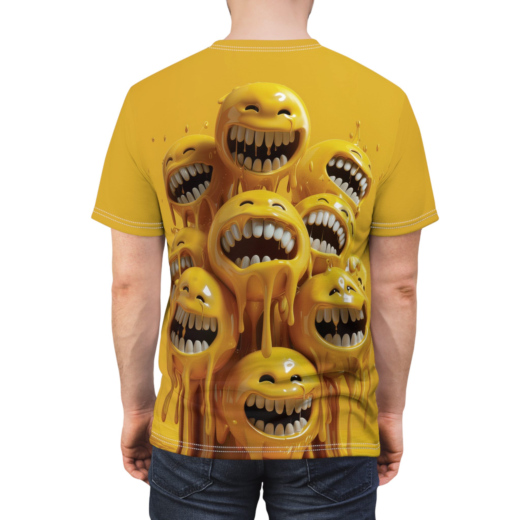 Happy Faces Unisex All Over Print - Fun Yellow Smiley Graphic T-Shirt 4 Toasted Styles
