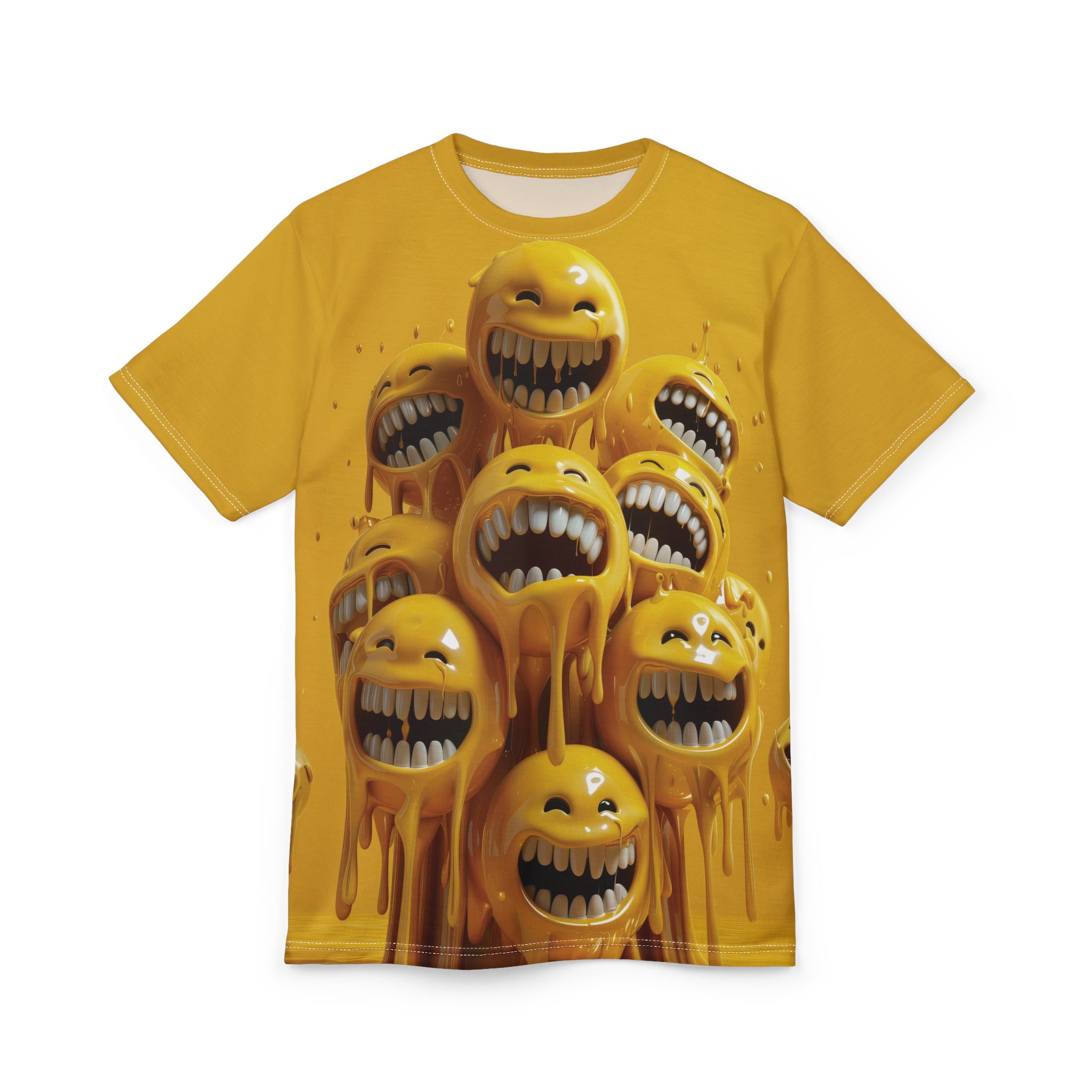 Happy Faces Unisex All Over Print - Fun Yellow Smiley Graphic T-Shirt 3 Toasted Styles
