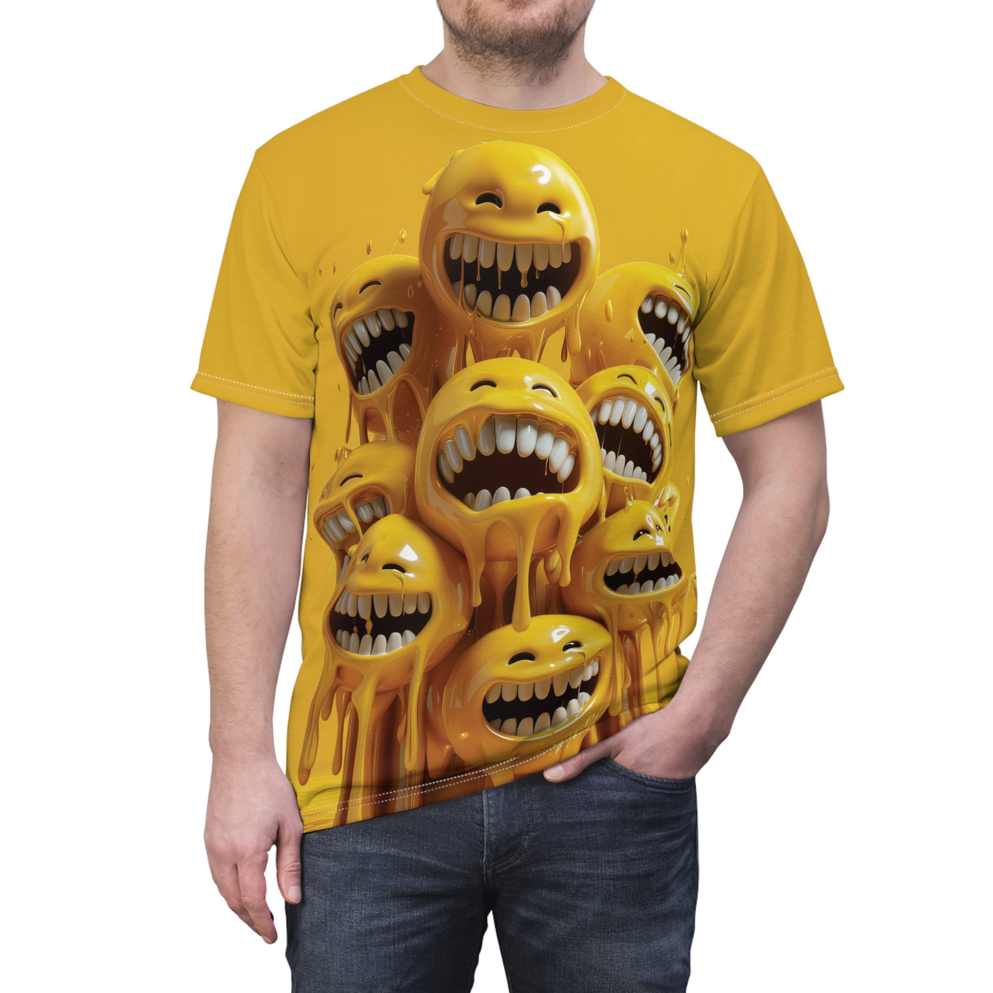 Happy Faces Unisex All Over Print - Fun Yellow Smiley Graphic T-Shirt 10 Toasted Styles