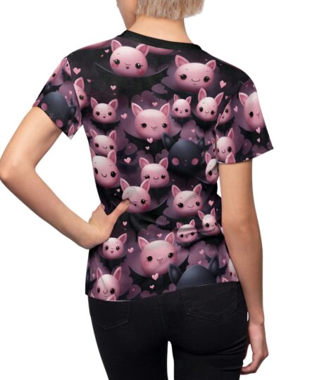 Kawaii Pastel Bat All Over Print T-Shirt for Women - Cute Halloween Graphic Tee with Hearts 8 Toasted Styles