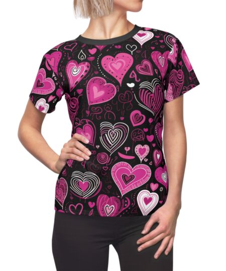 Romantic Heart All Over Print Tee for Women - Cute Casual Top for Valentine's Day & Everyday Wear 7 Toasted Styles