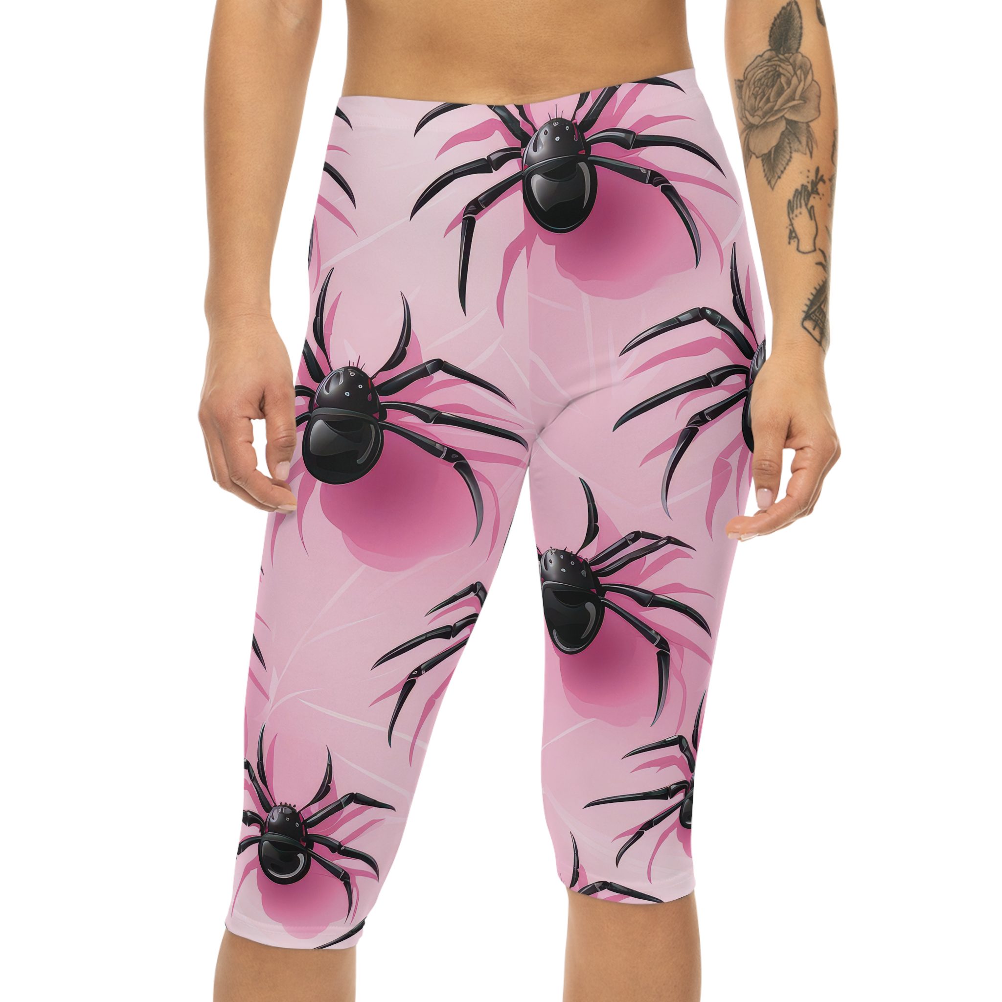 Spider Print Women’s Capri Leggings – Fun & Unique Activewear for Halloween and Beyond 7 Toasted Styles
