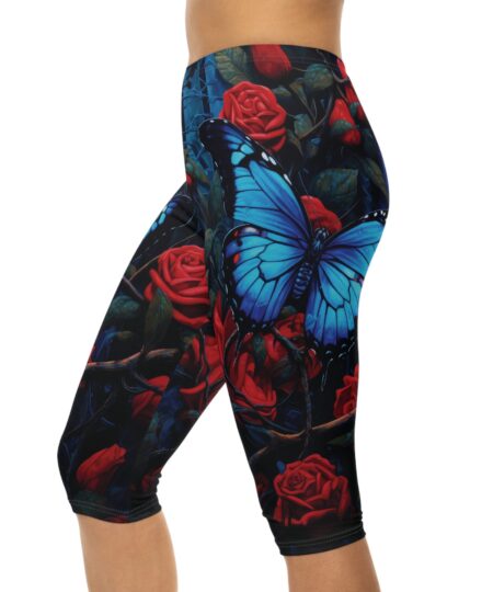 Vibrant Butterfly & Rose Women's Capri Leggings - Perfect for Spring & Summer Fitness 1 Toasted Styles