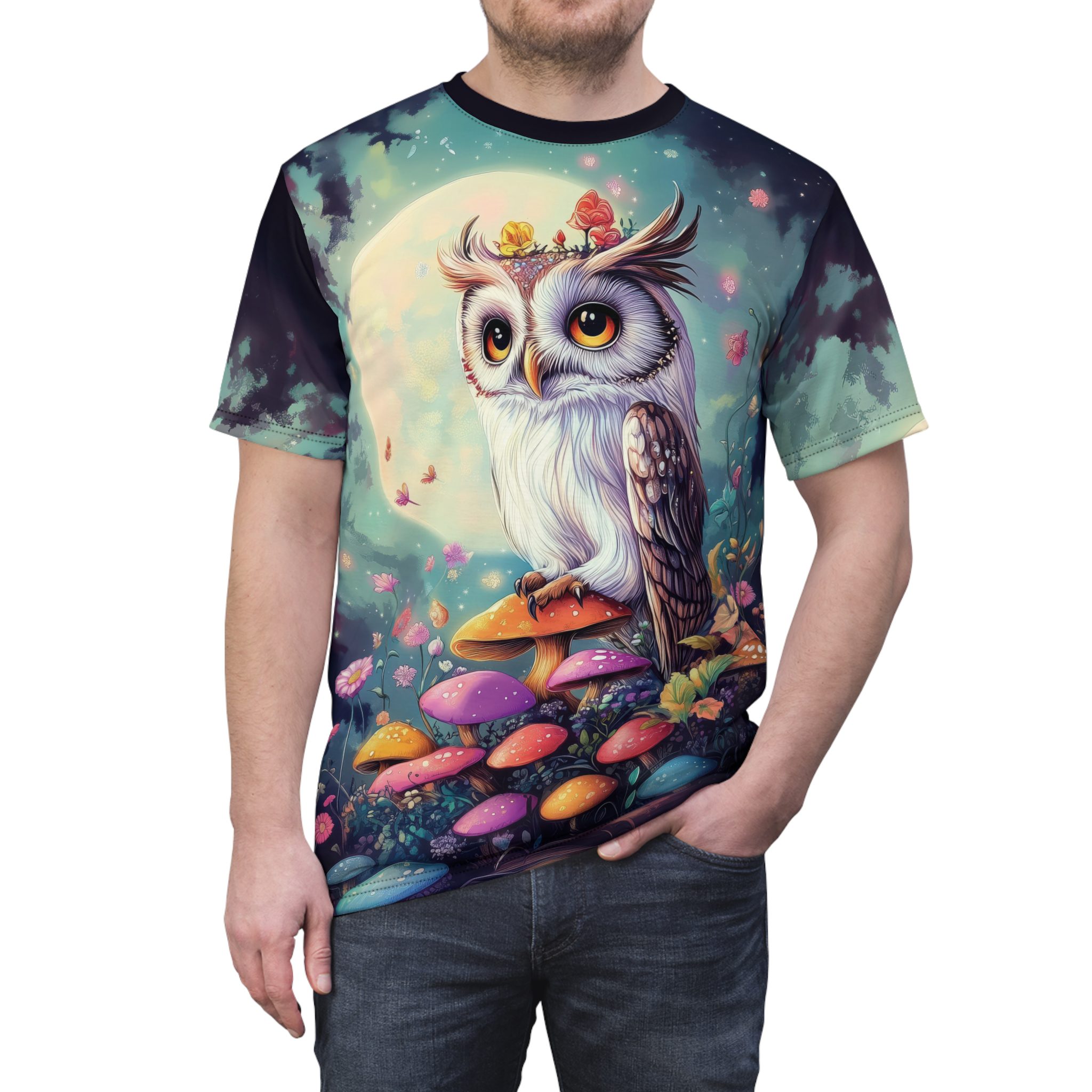 Whimsical Owl Graphic Tee - Unisex All Over Print T-Shirt for Nature Lovers 5 Toasted Styles