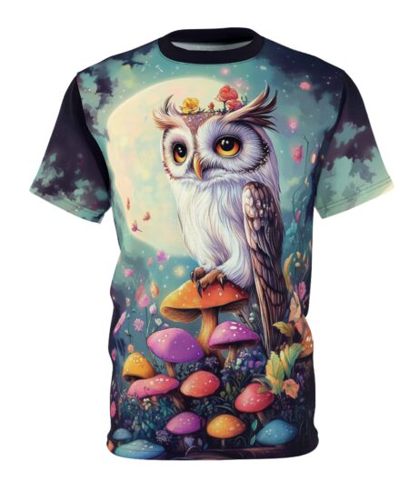 Whimsical Owl Graphic Tee - Unisex All Over Print T-Shirt for Nature Lovers 1 Toasted Styles