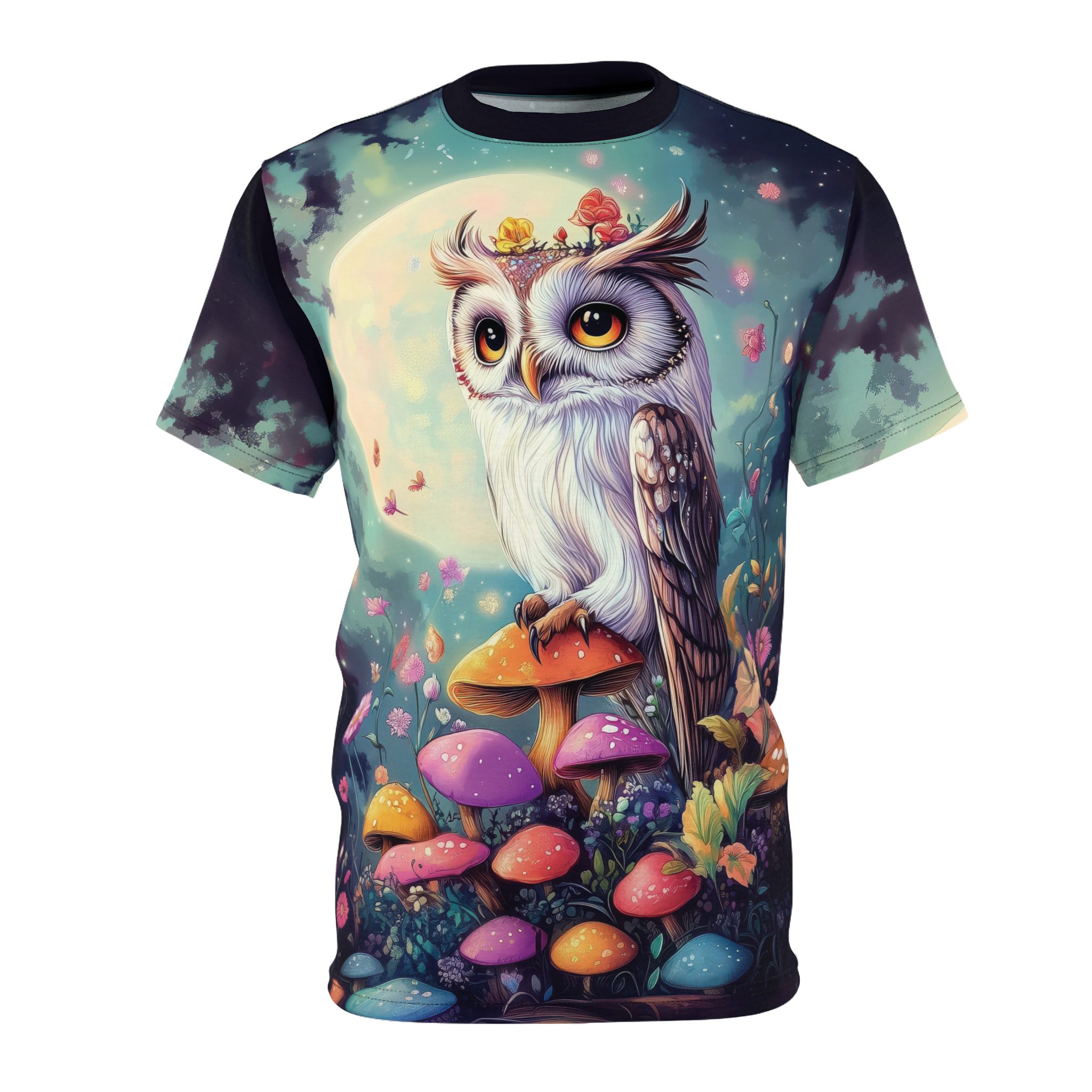 Whimsical Owl Graphic Tee - Unisex All Over Print T-Shirt for Nature Lovers 1 Toasted Styles