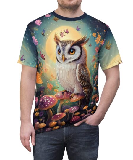 Whimsical Owl Unisex All Over Print Tee – Nature-Inspired Art 1 Toasted Styles