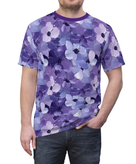 Floral Unisex Tee - Artistic Purple Blossom Pattern T-Shirt