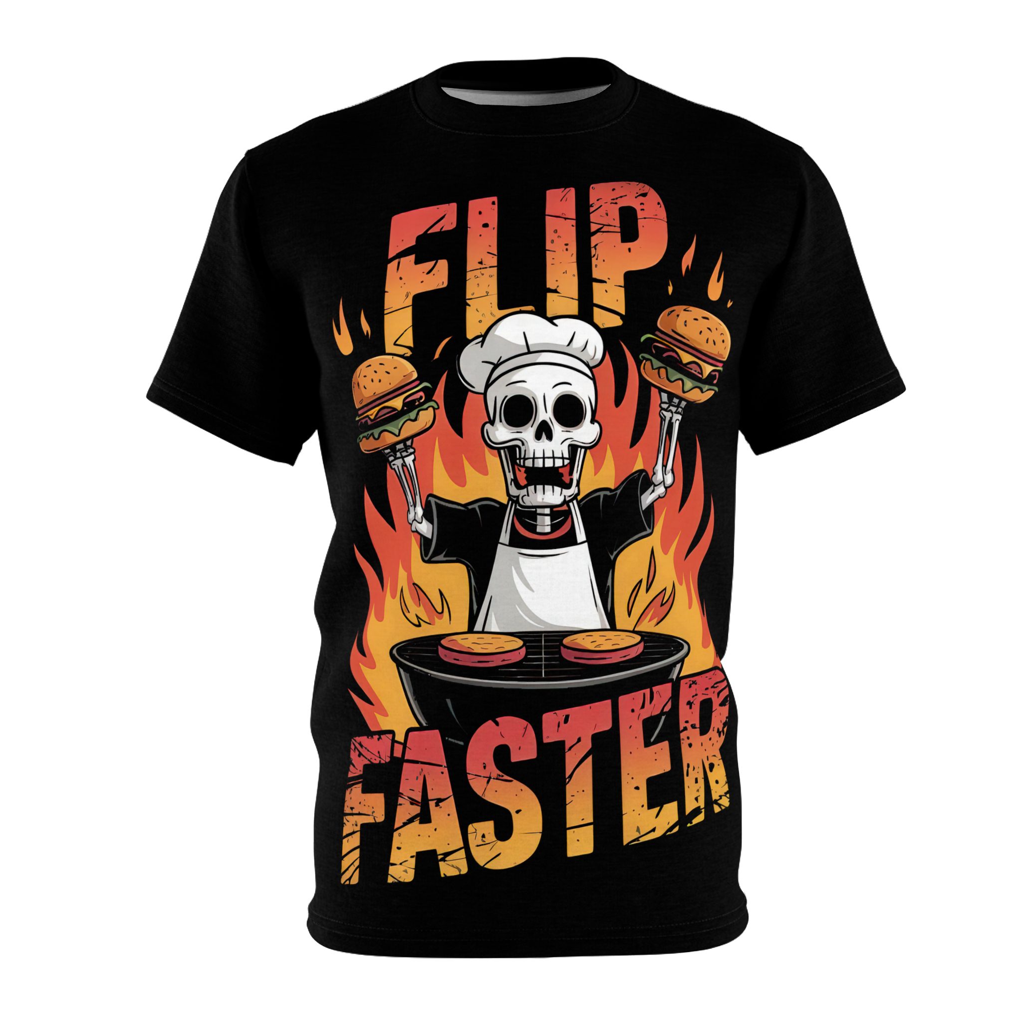 Skull Chef Unisex Tee - 'Flip Faster' BBQ Graphic Shirt - Image 3