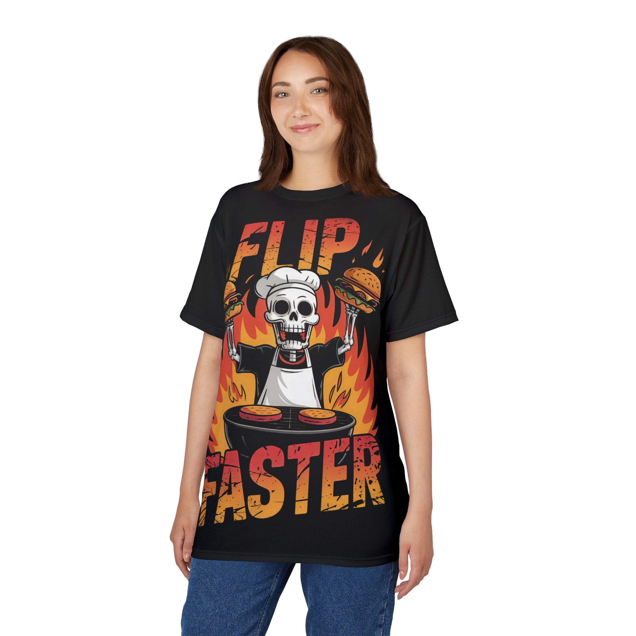 Skull Chef Unisex Tee - 'Flip Faster' BBQ Graphic Shirt - Image 7