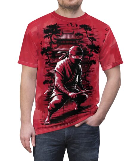 Ninja Warrior Unisex All Over Print Tee - Bold Red Samurai Design for Martial Arts Fans