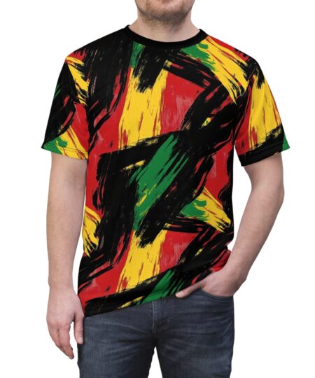 Vibrant Unisex All Over PrintTee - Bold Red, Yellow & Green Design for Everyday Rasta Style